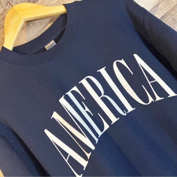 Vintage America Crewneck Navy Sweatshirt S Coastal Grandma Nautical - Picture 5 of 5